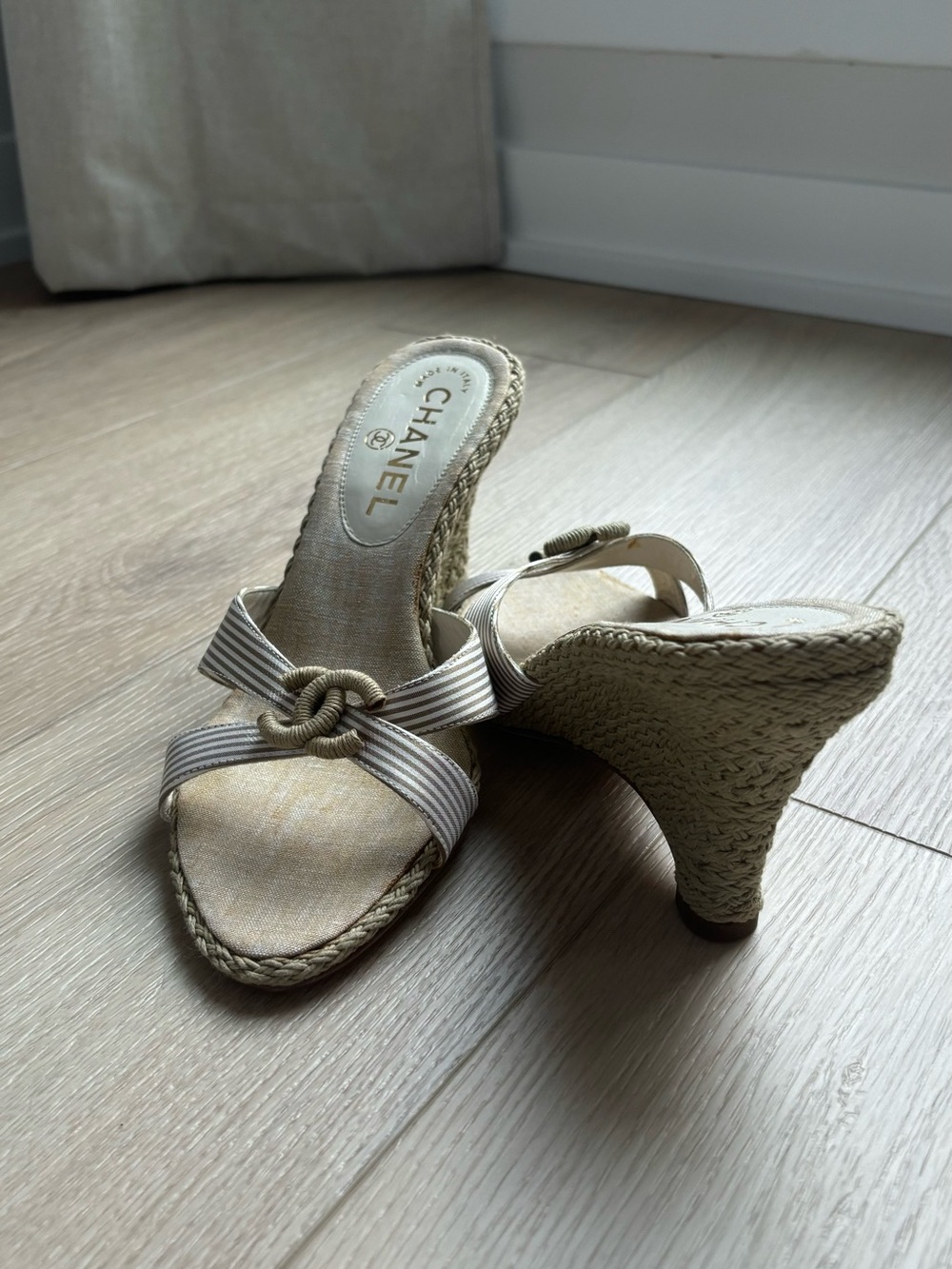Chanel Beige Espadrille Knot Wedge Sandals Platform - Picture 2 of 6